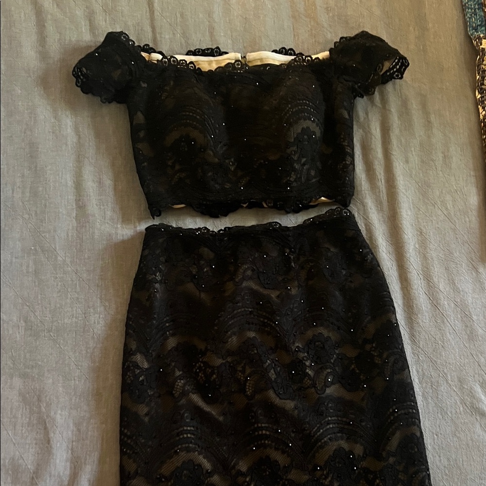 La Femme 2 Piece Beaded and lace skirt and top size 2